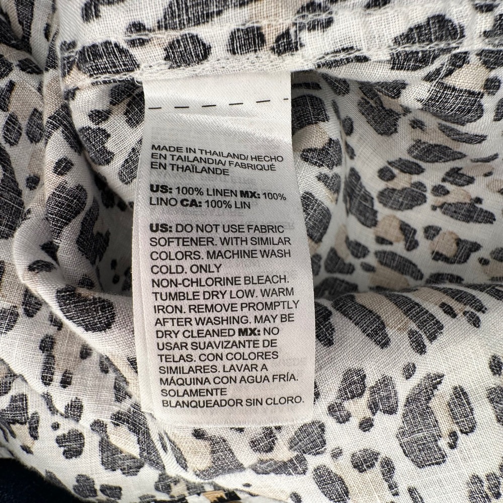 Chico's No Iron Leopard Print Button Down 100% Linen Shirt Women's Size 0.5 - Picture 5 of 8